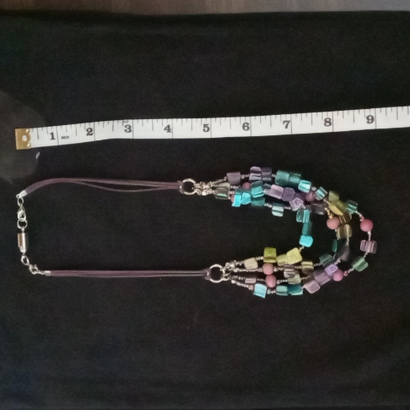 Fun, multi layered bead necklace on purple cord - Picture 2 of 2
